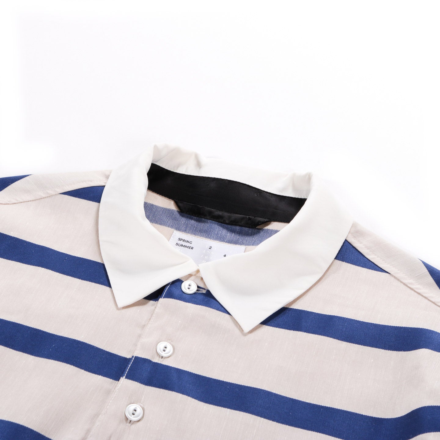 4SDESIGNS RUGBY SHIRT KHAKI / NAVY STRIPE TENCEL-LINEN