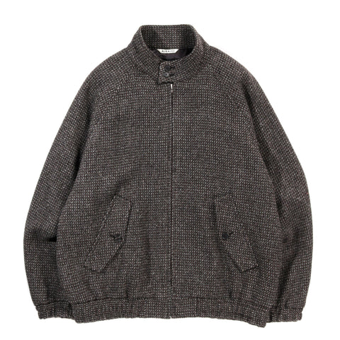 AURALEE ALPACA WOOL SILK TWEED ZIP BLOUSON GRAY BROWN HAIRLINE