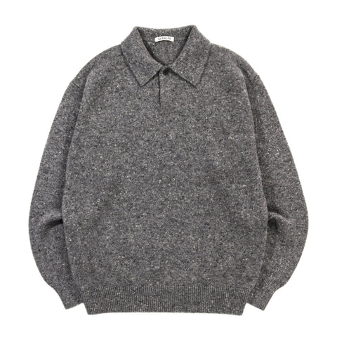 AURALEE CASHMERE NEP KNIT POLO MIX GRAY