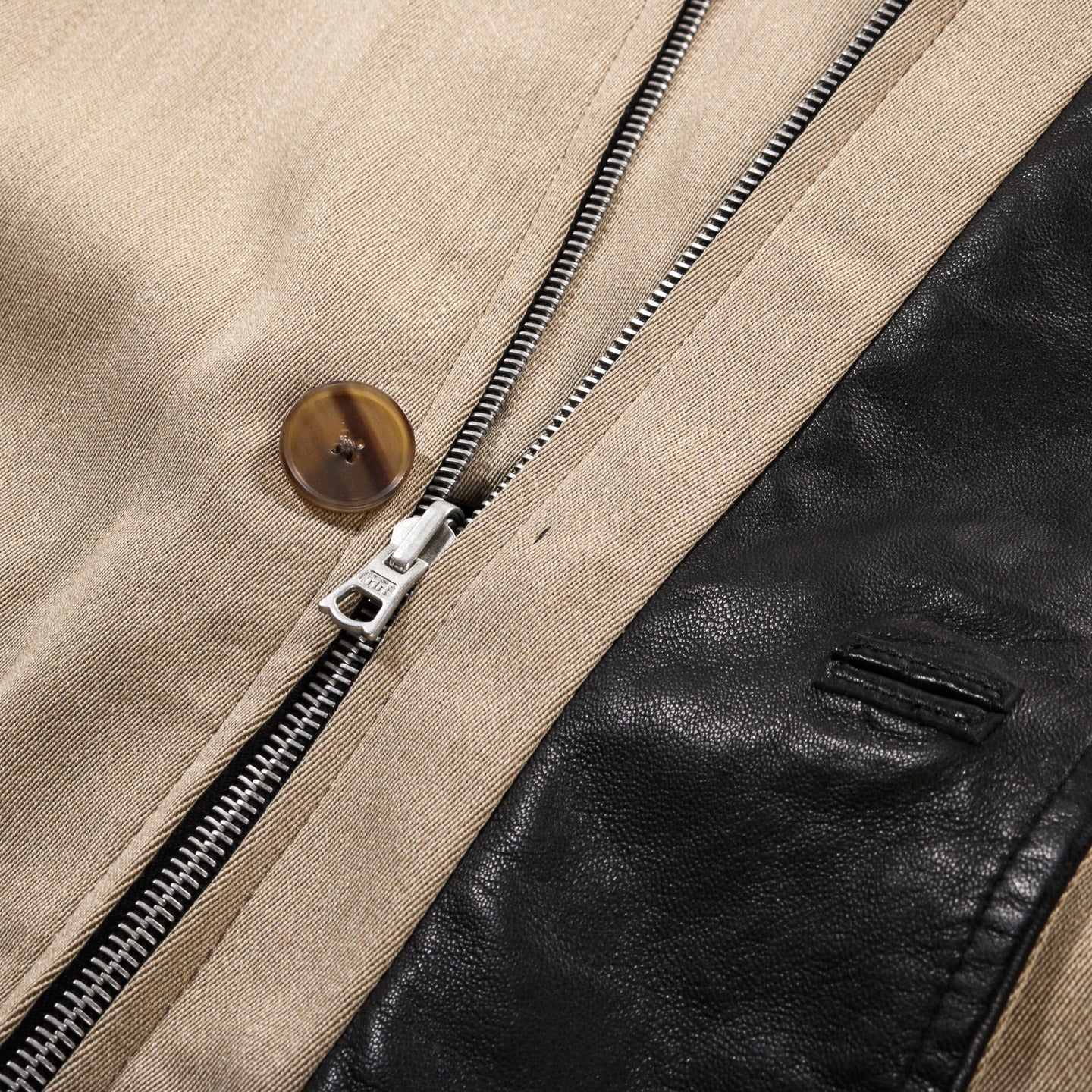 AURALEE REVERSIBLE WOOL TWISTED TWILL SHEEP LEATHER HALF COAT KHAKI BEIGE CHAMBRAY X BLACK