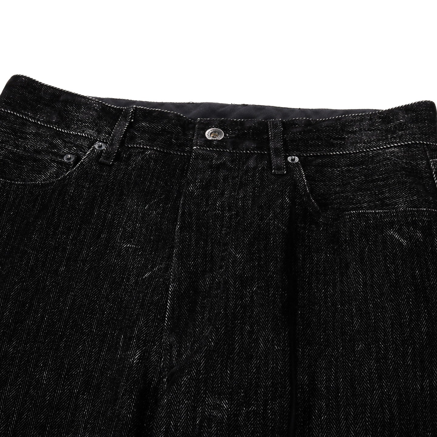 ENGINEERED GARMENTS RF JEANS BLACK COTTON FLOCKING HERRINGBONE