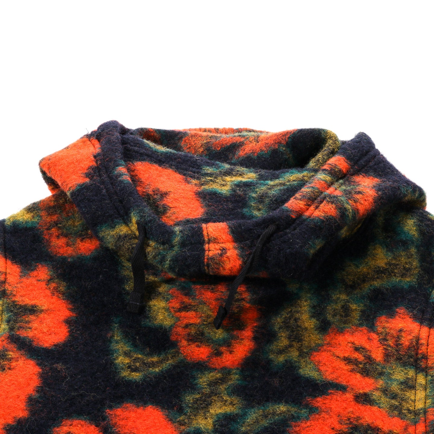 ENGINEERED GARMENTS HOODED INTERLINER NAVY / ORANGE FLORAL KNIT JACQUARD