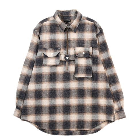 ENGINEERED GARMENTS BINOCULAR SHIRT KHAKI COTTON HEAVY SHADOW PLAID FLANNEL