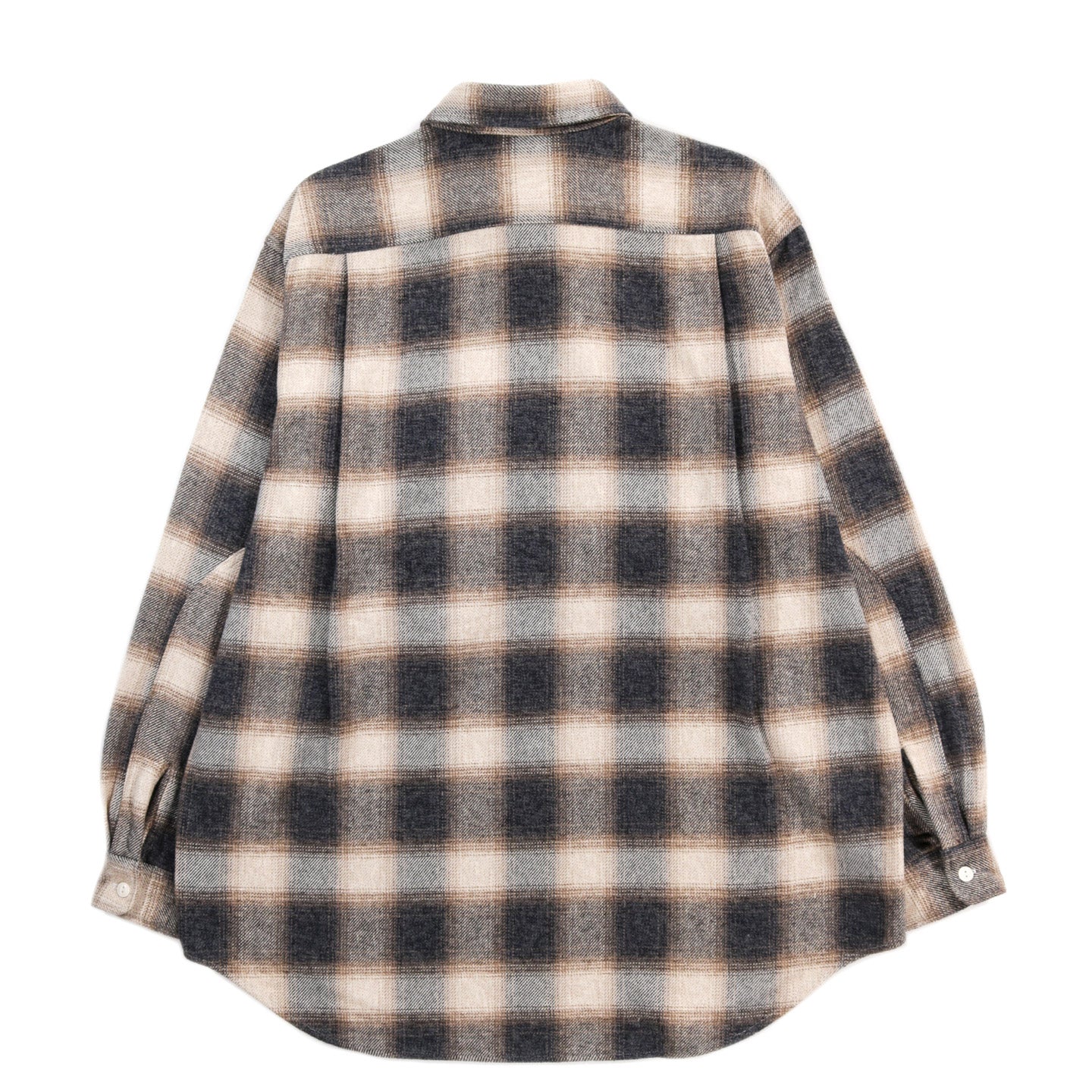 ENGINEERED GARMENTS BINOCULAR SHIRT KHAKI COTTON HEAVY SHADOW PLAID FLANNEL