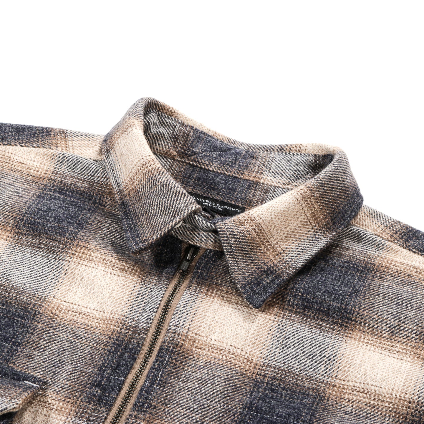 ENGINEERED GARMENTS BINOCULAR SHIRT KHAKI COTTON HEAVY SHADOW PLAID FLANNEL
