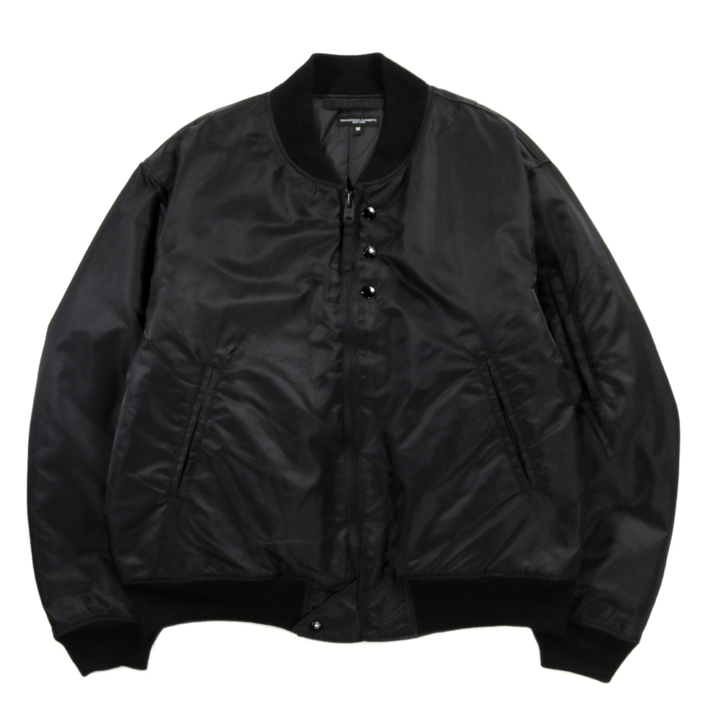 ENGINEERED GARMENTS AVIATOR JACKET BLACK FLIGHT SATIN NYLON