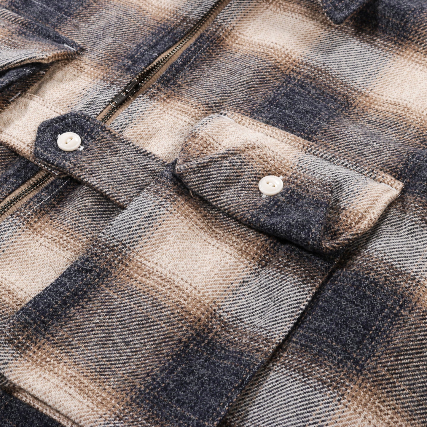 ENGINEERED GARMENTS BINOCULAR SHIRT KHAKI COTTON HEAVY SHADOW PLAID FLANNEL
