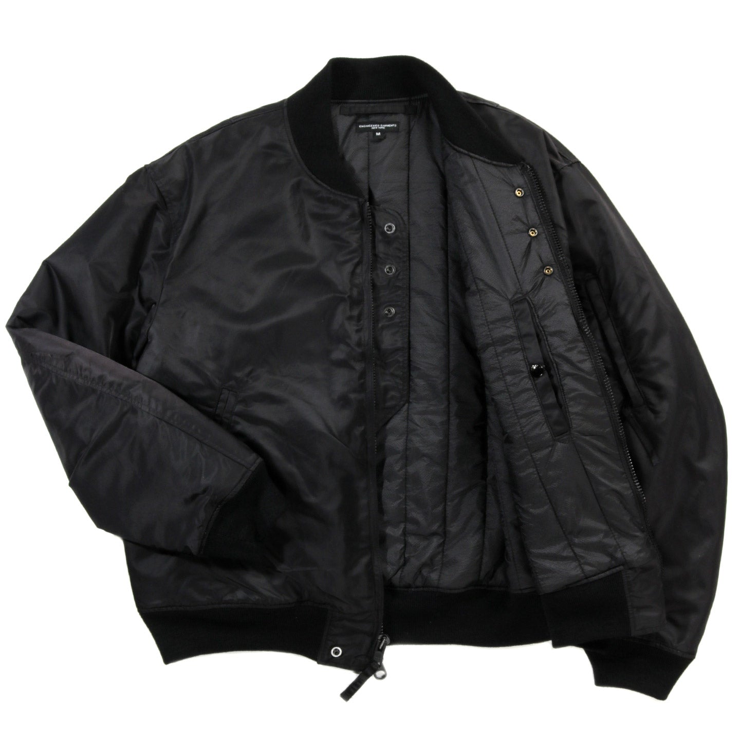 ENGINEERED GARMENTS AVIATOR JACKET BLACK FLIGHT SATIN NYLON