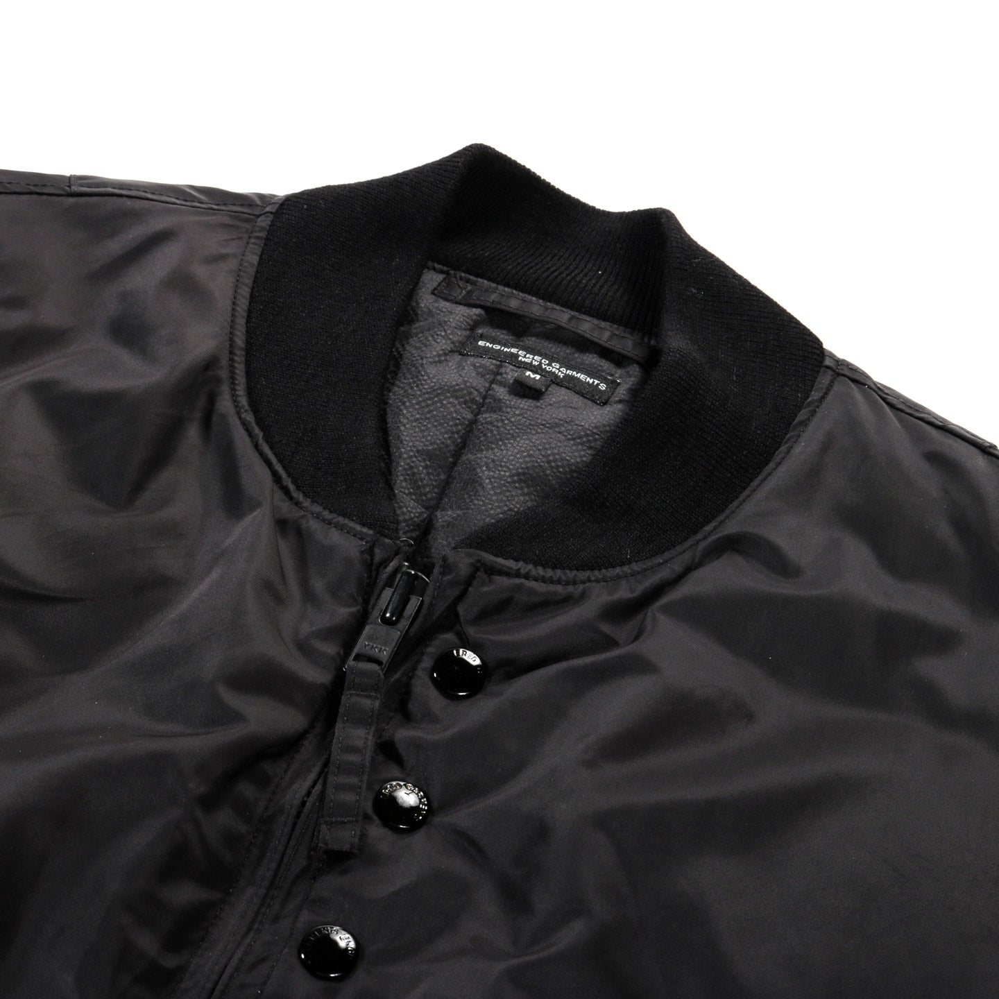 ENGINEERED GARMENTS AVIATOR JACKET BLACK FLIGHT SATIN NYLON