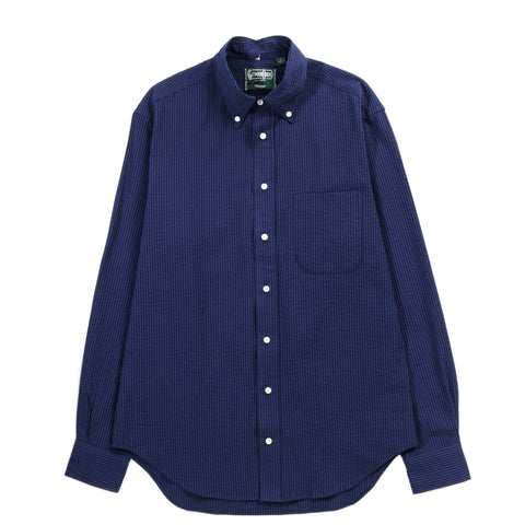 GITMAN VINTAGE BUTTON DOWN INDIGO SEERSUCKER