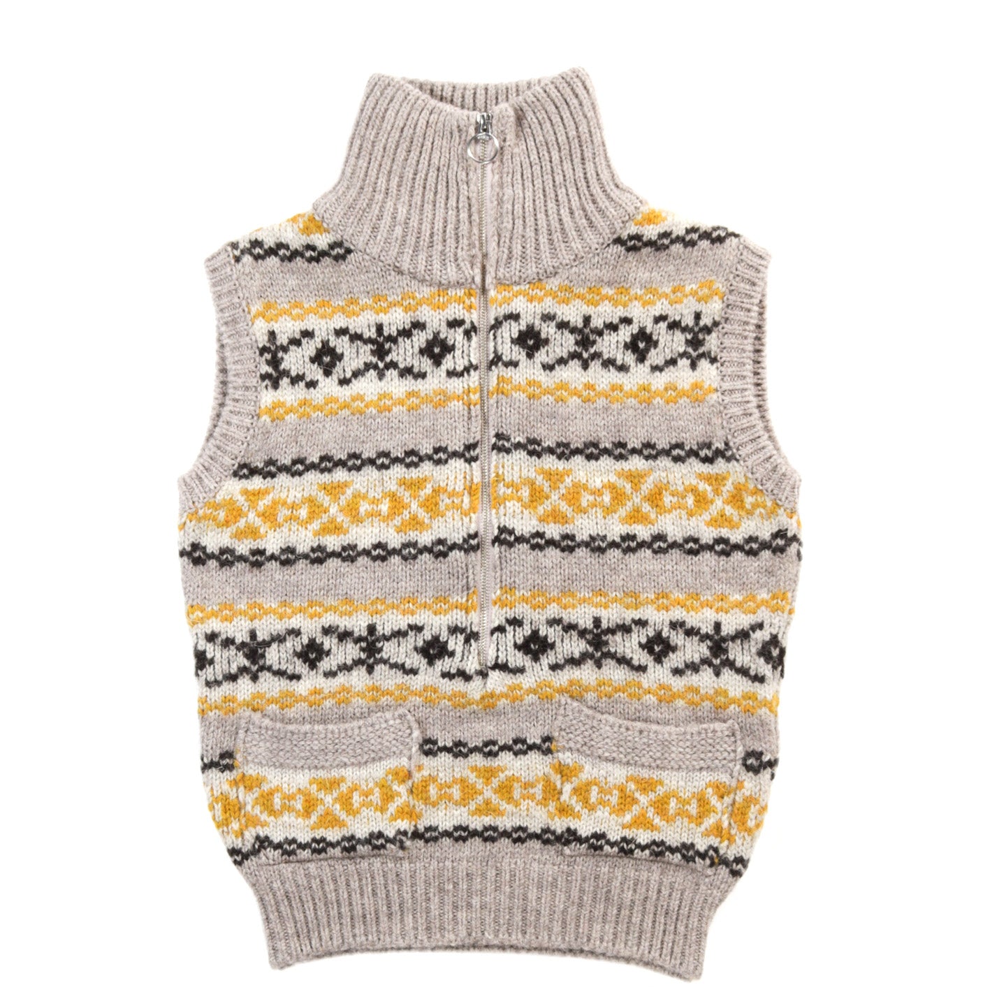 KAPITAL 3G WOOL YELLOW KNIFE FAIR ISLE HALF-ZIP VEST YELLOW