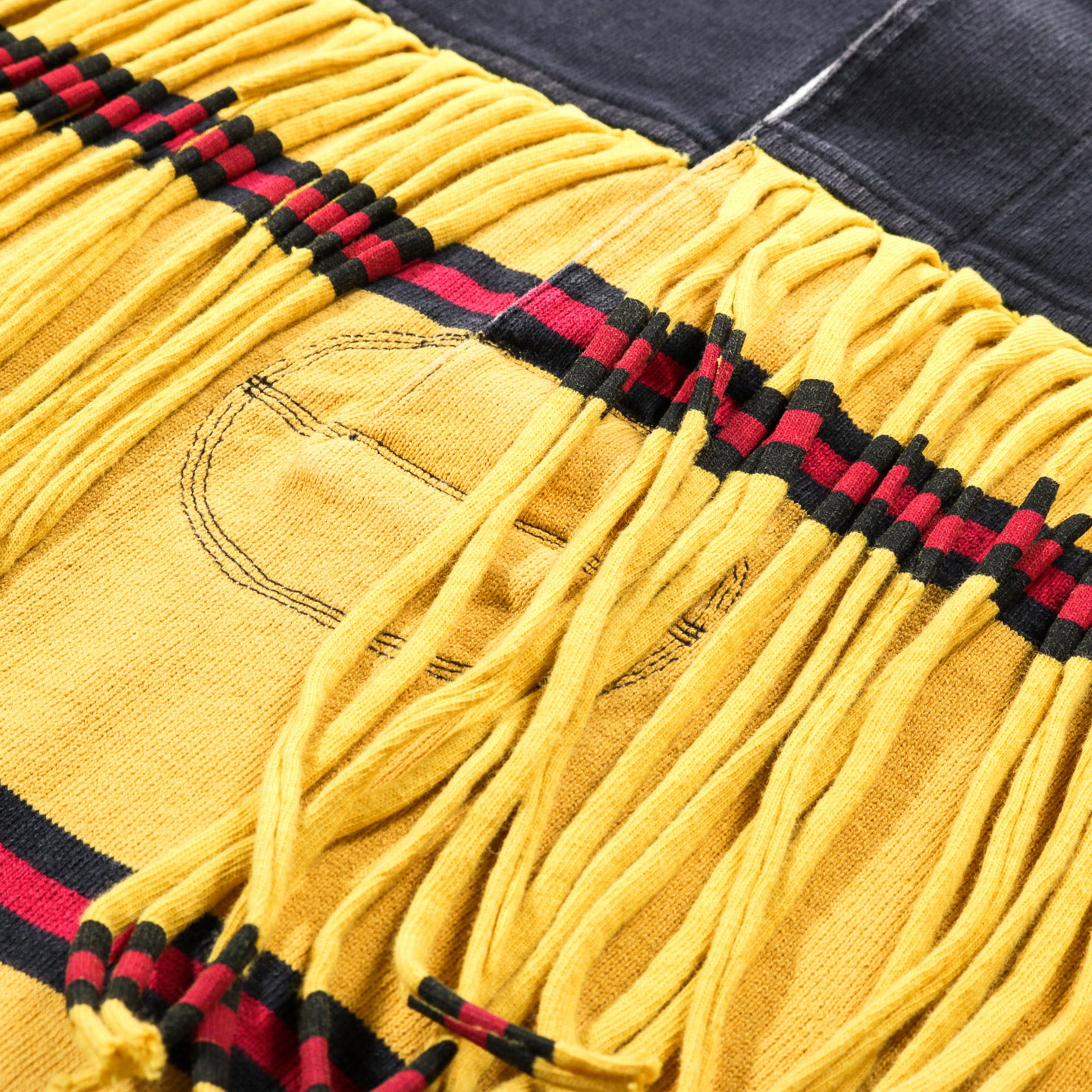 KAPITAL PANEL STRIPE JERSEY FRINGED RUGBY SHIRT BLACK
