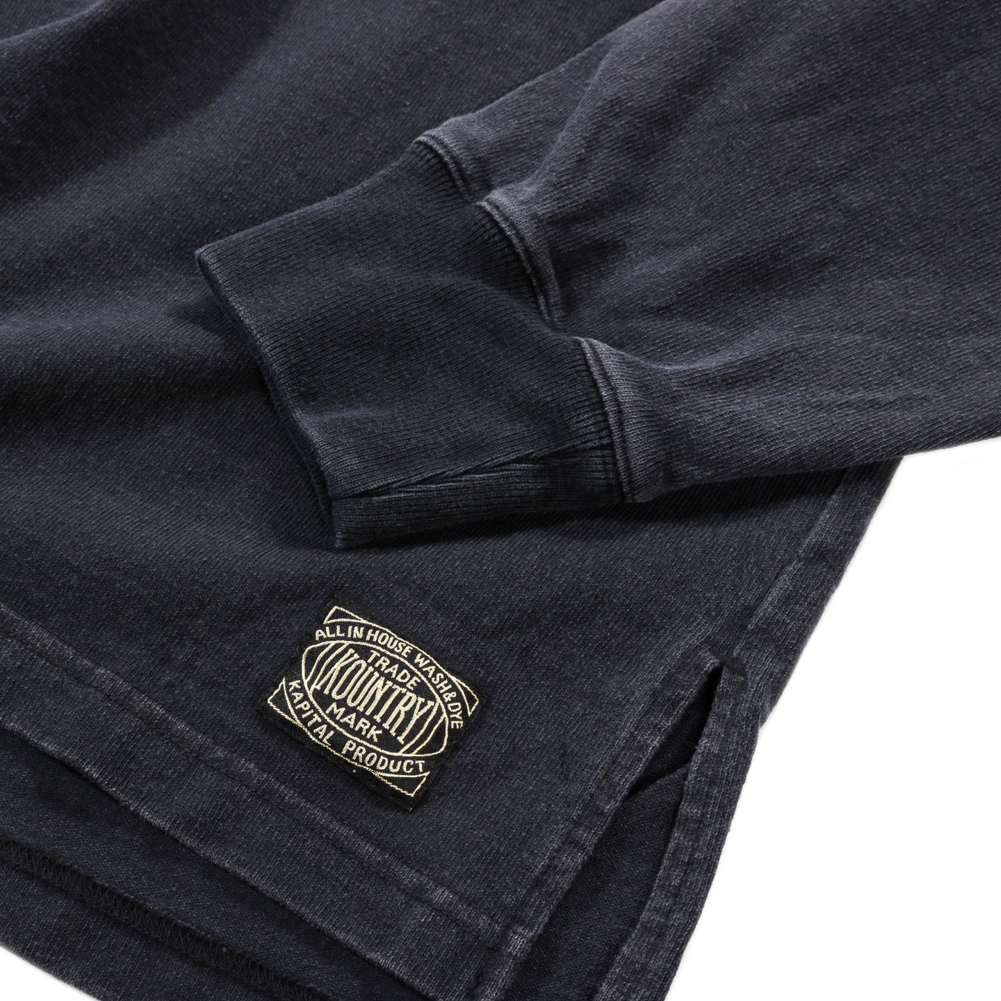 KAPITAL PANEL STRIPE JERSEY FRINGED RUGBY SHIRT BLACK