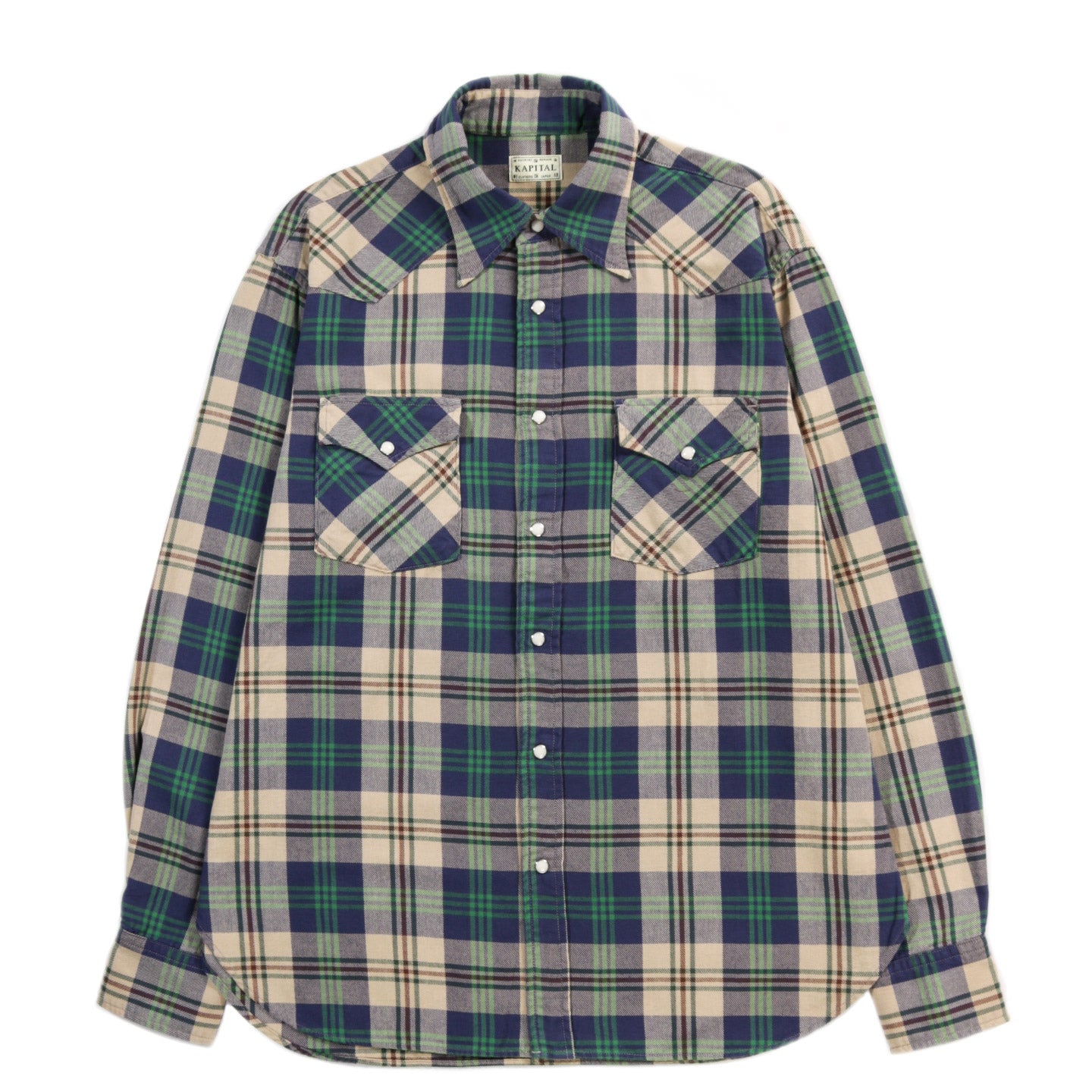 KAPITAL COLUMBIA CHECK HUSKY WESTERN SHIRT GREEN