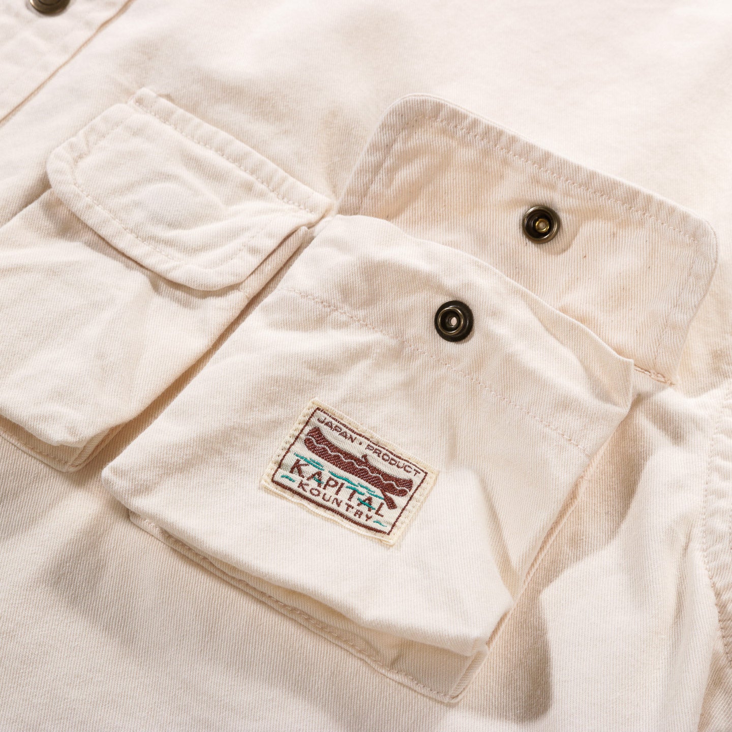KAPITAL CHINO NUGGET-POCKET FISH SHIRT ECRU