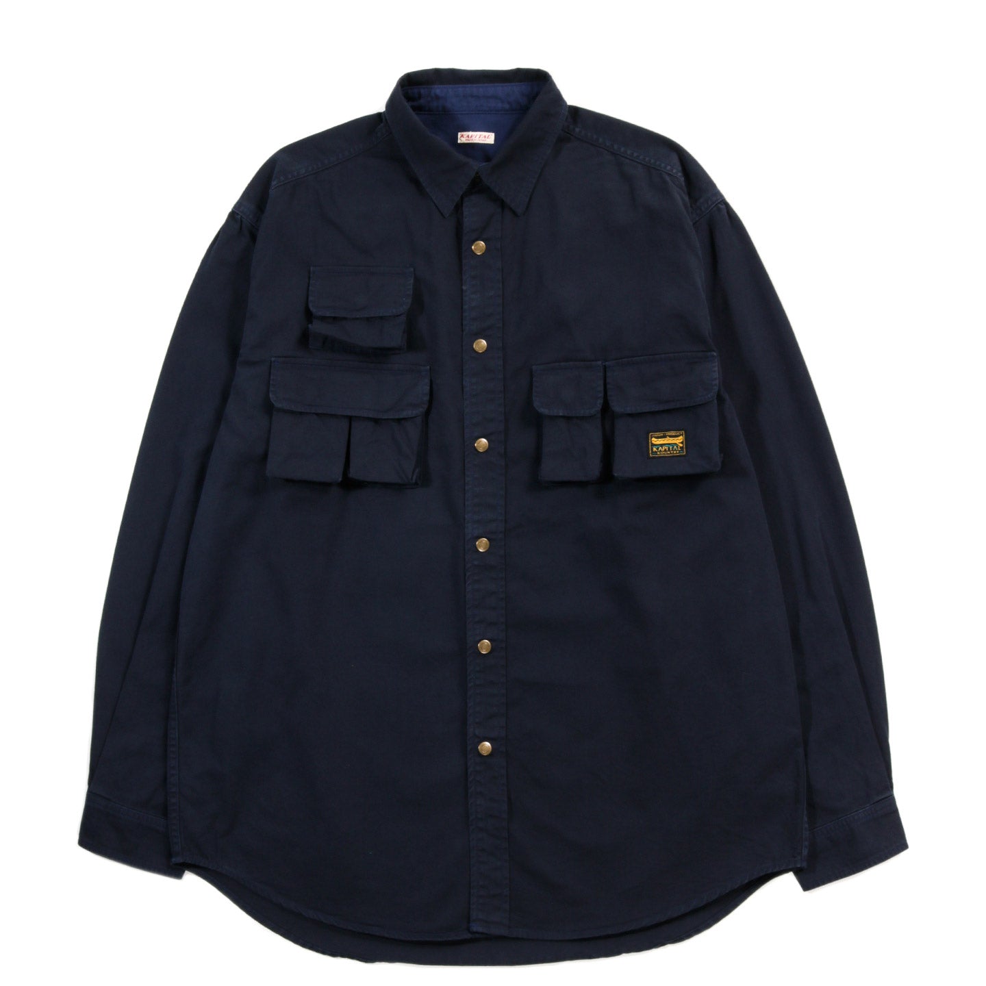 KAPITAL CHINO NUGGET-POCKET FISH SHIRT NAVY