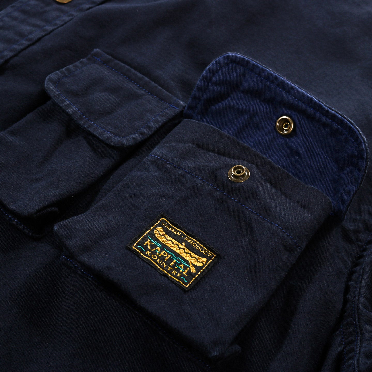 KAPITAL CHINO NUGGET-POCKET FISH SHIRT NAVY