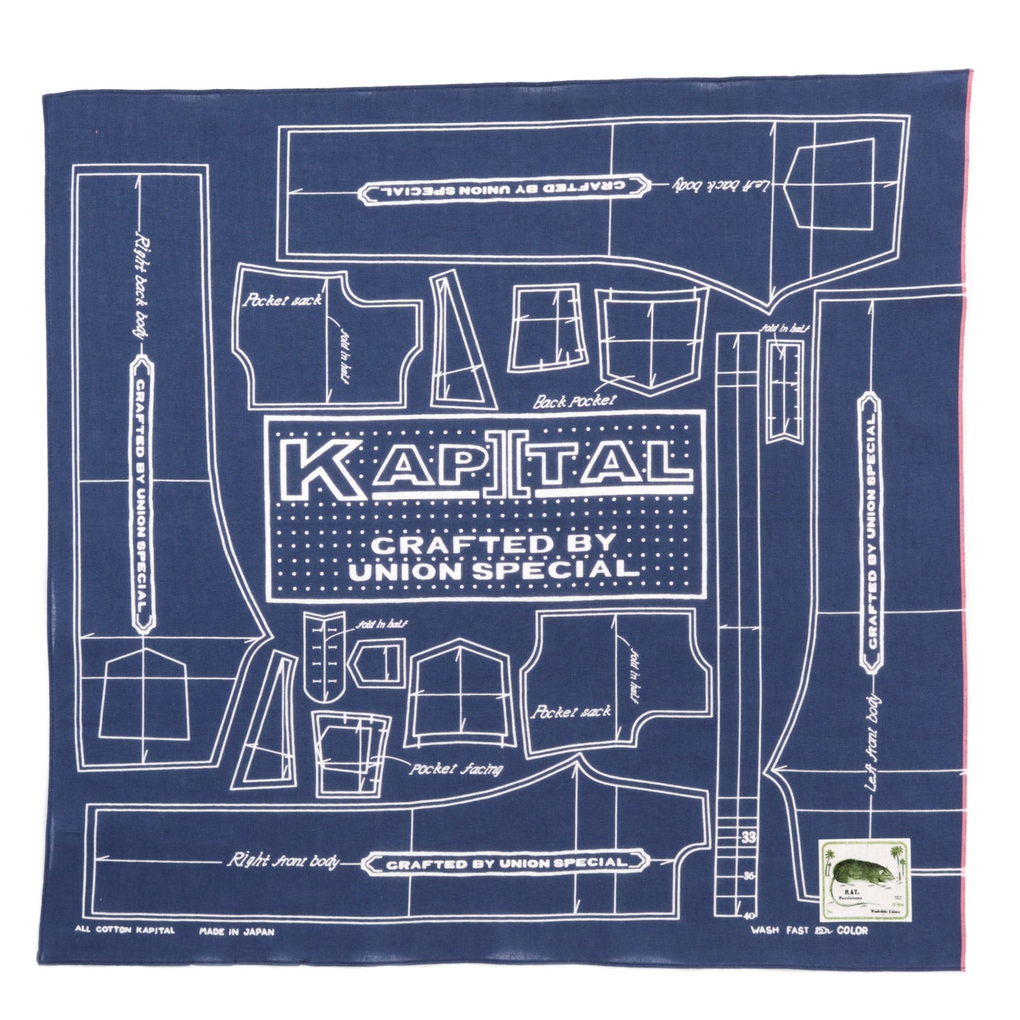 KAPITAL FASTCOLOR SELVEDGE BANDANA BARBIE PATTERN NAVY