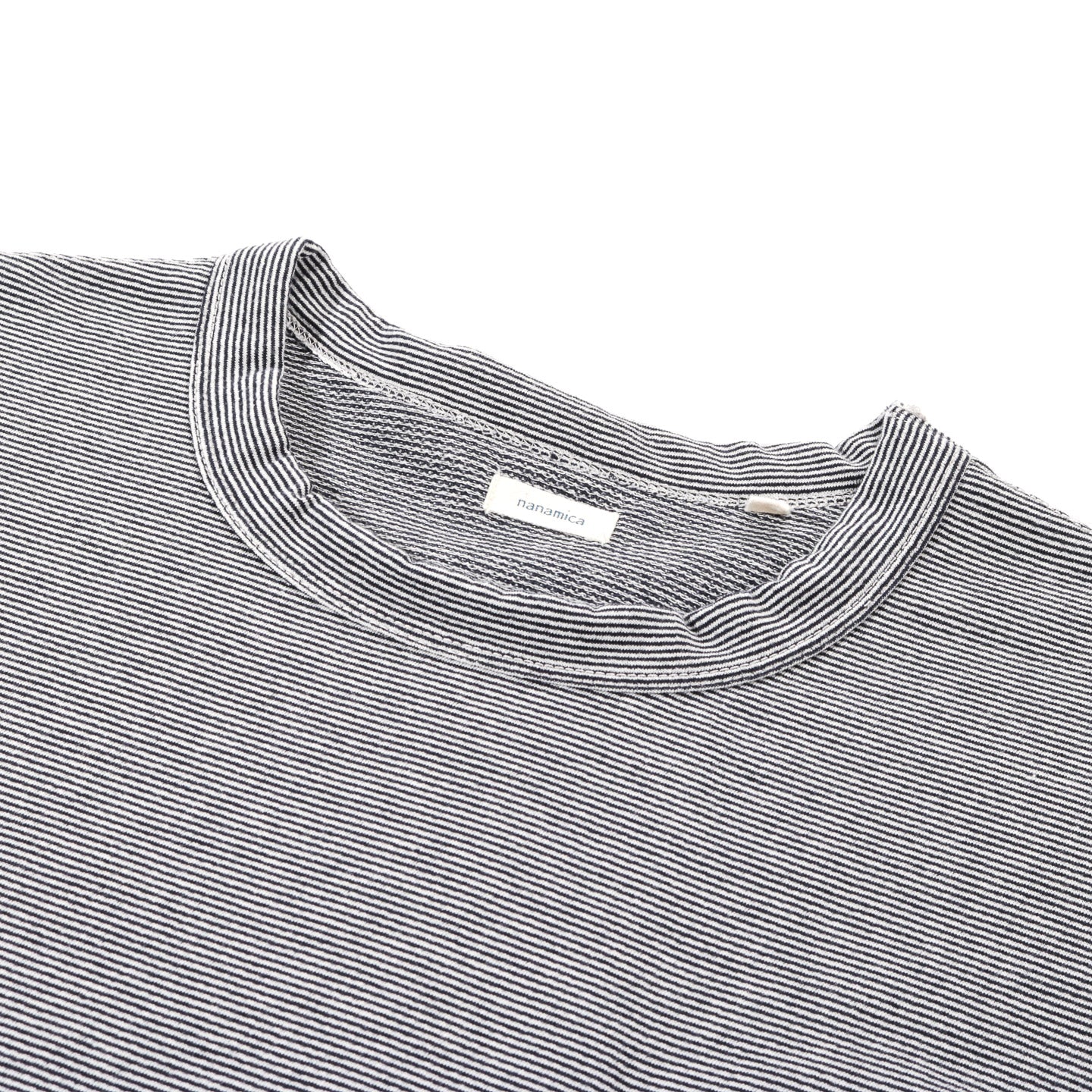 NANAMICA MICRO STRIPE POCKET TEE NAVY X WHITE