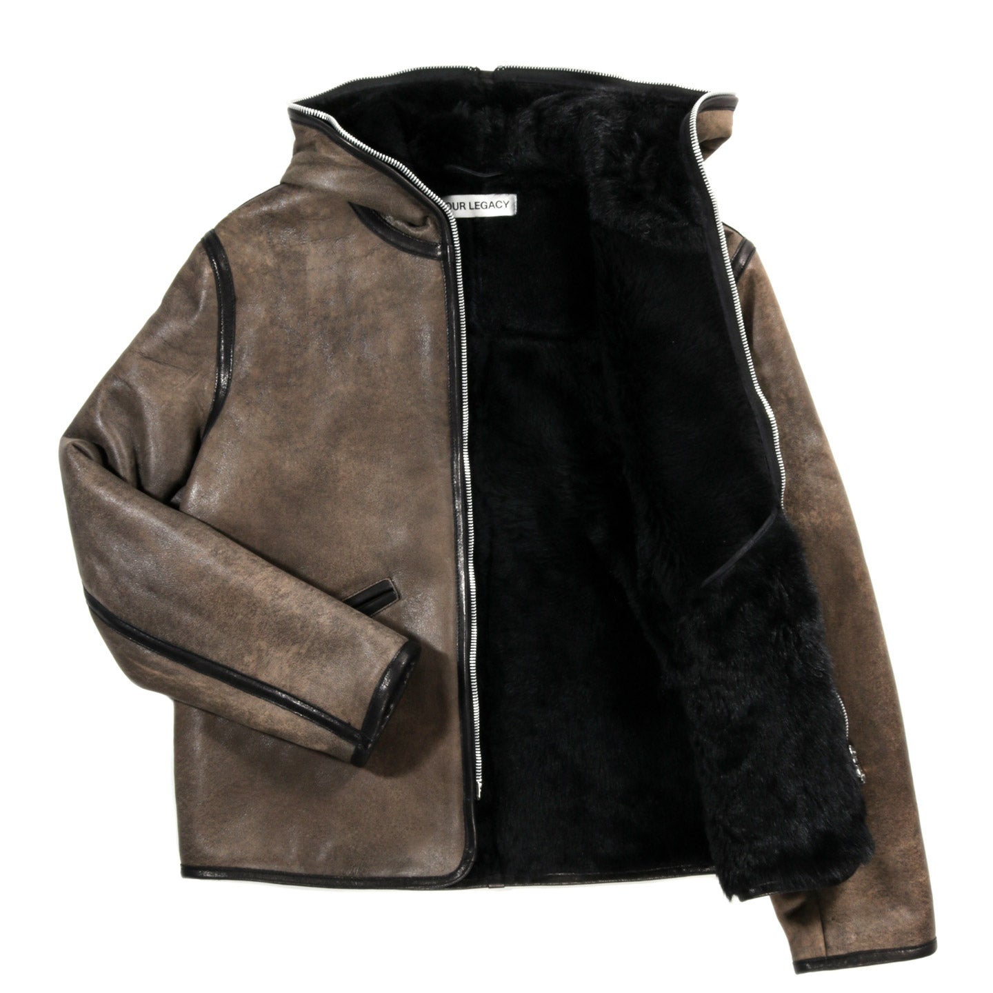 OUR LEGACY FULL ZIP JACKET SMOKY BLACK DRY SHEARLING