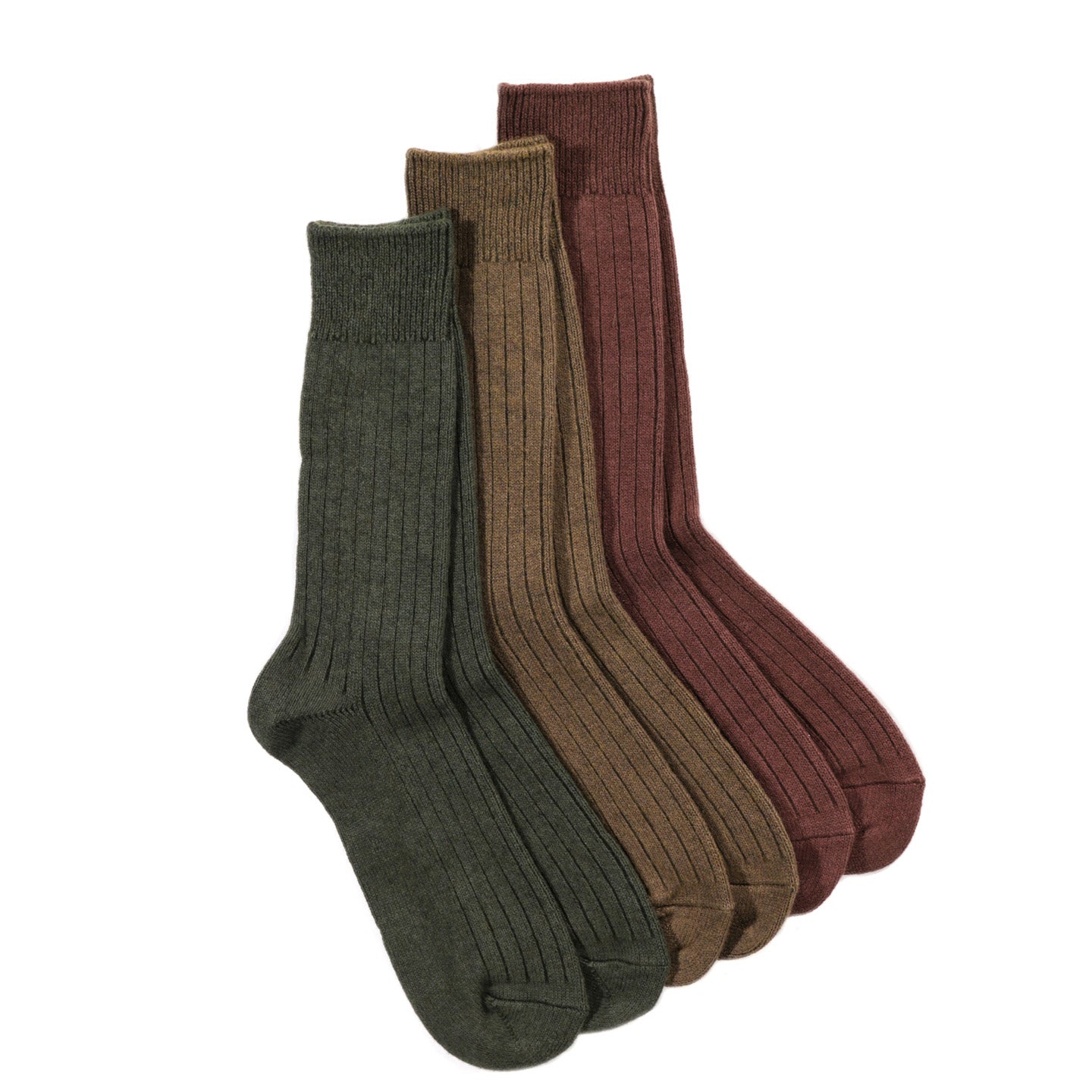 ROTOTO COTTON WOOL RIBBED CREW 3-PACK SOCKS OLIVE TONES