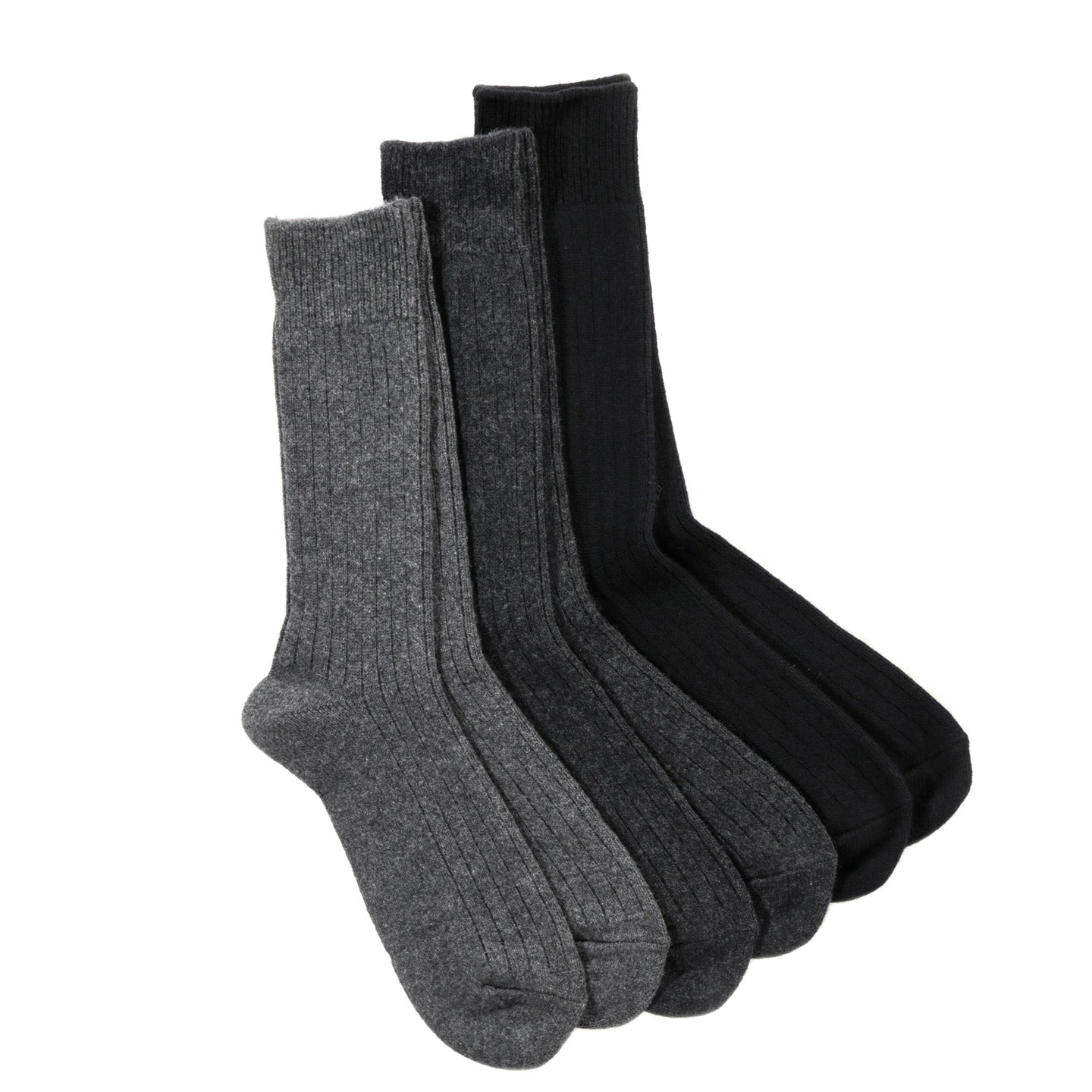 ROTOTO COTTON WOOL RIBBED CREW 3-PACK SOCKS BLACK TONES