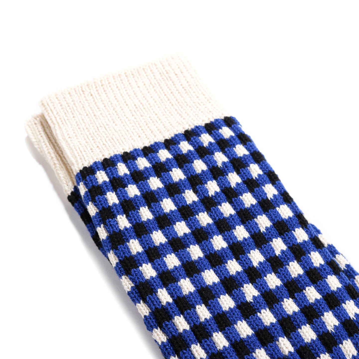 ROTOTO GINGHAM CHECK SOCKS BLUE / BLACK