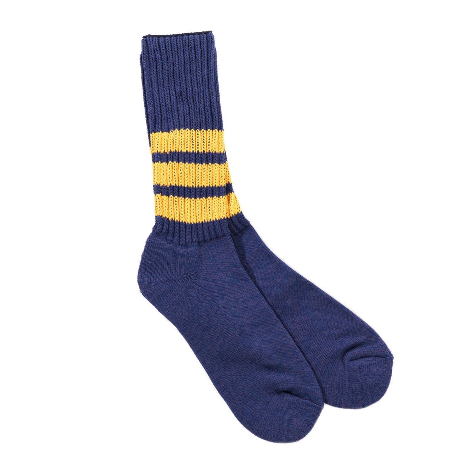 ROTOTO COARSE RIBBED CREW SOCKS NAVY / YELLOW