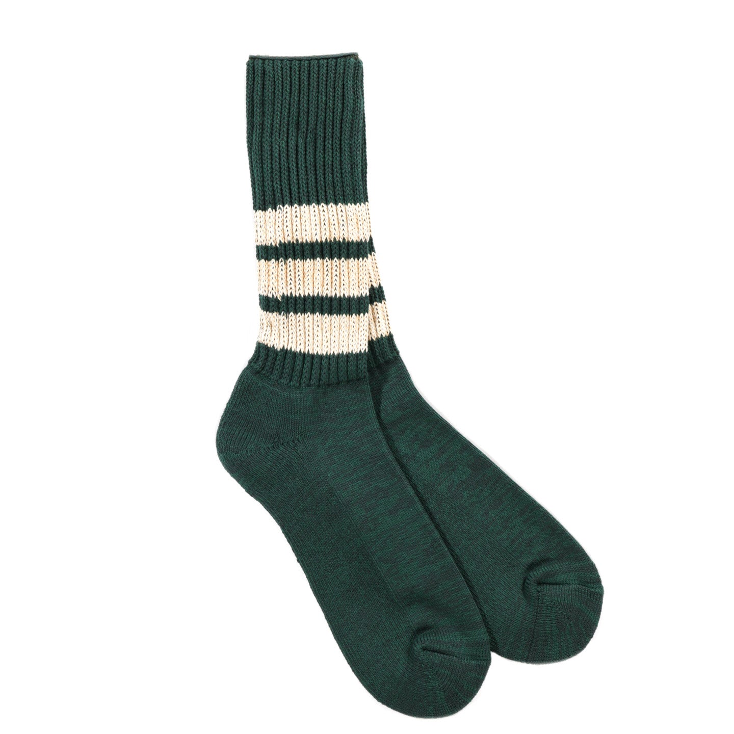 ROTOTO COARSE RIBBED CREW SOCKS GREEN / CREAM
