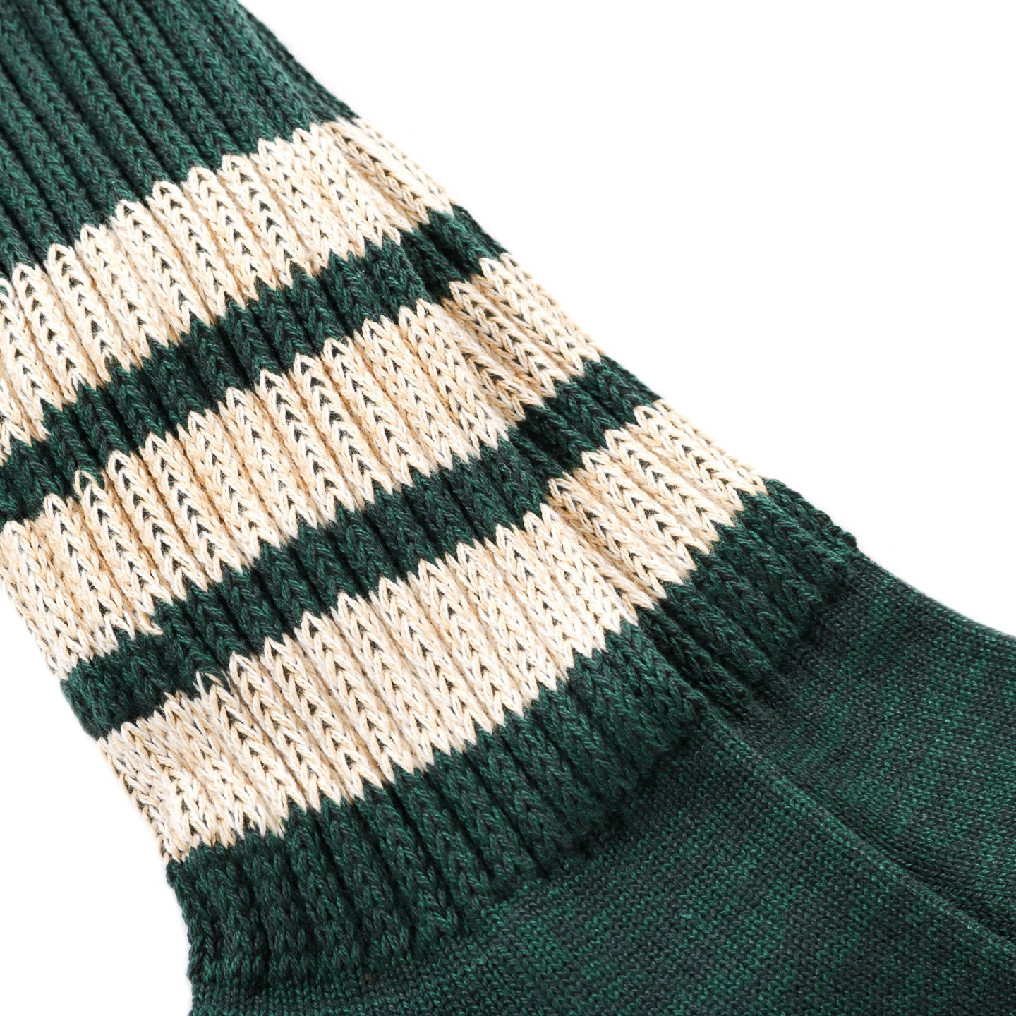 ROTOTO COARSE RIBBED CREW SOCKS GREEN / CREAM