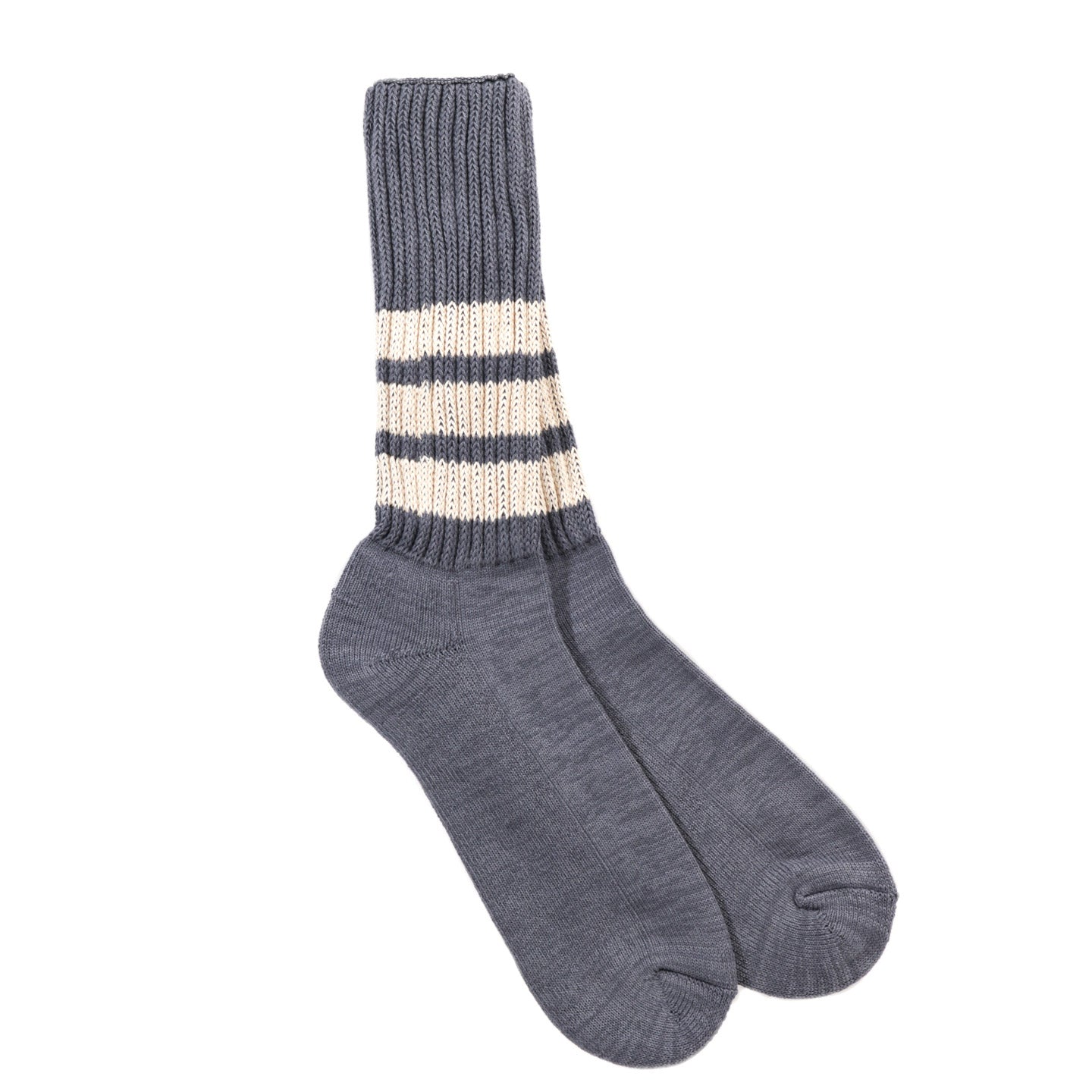 ROTOTO COARSE RIBBED CREW SOCKS FADED BLUE / IVORY
