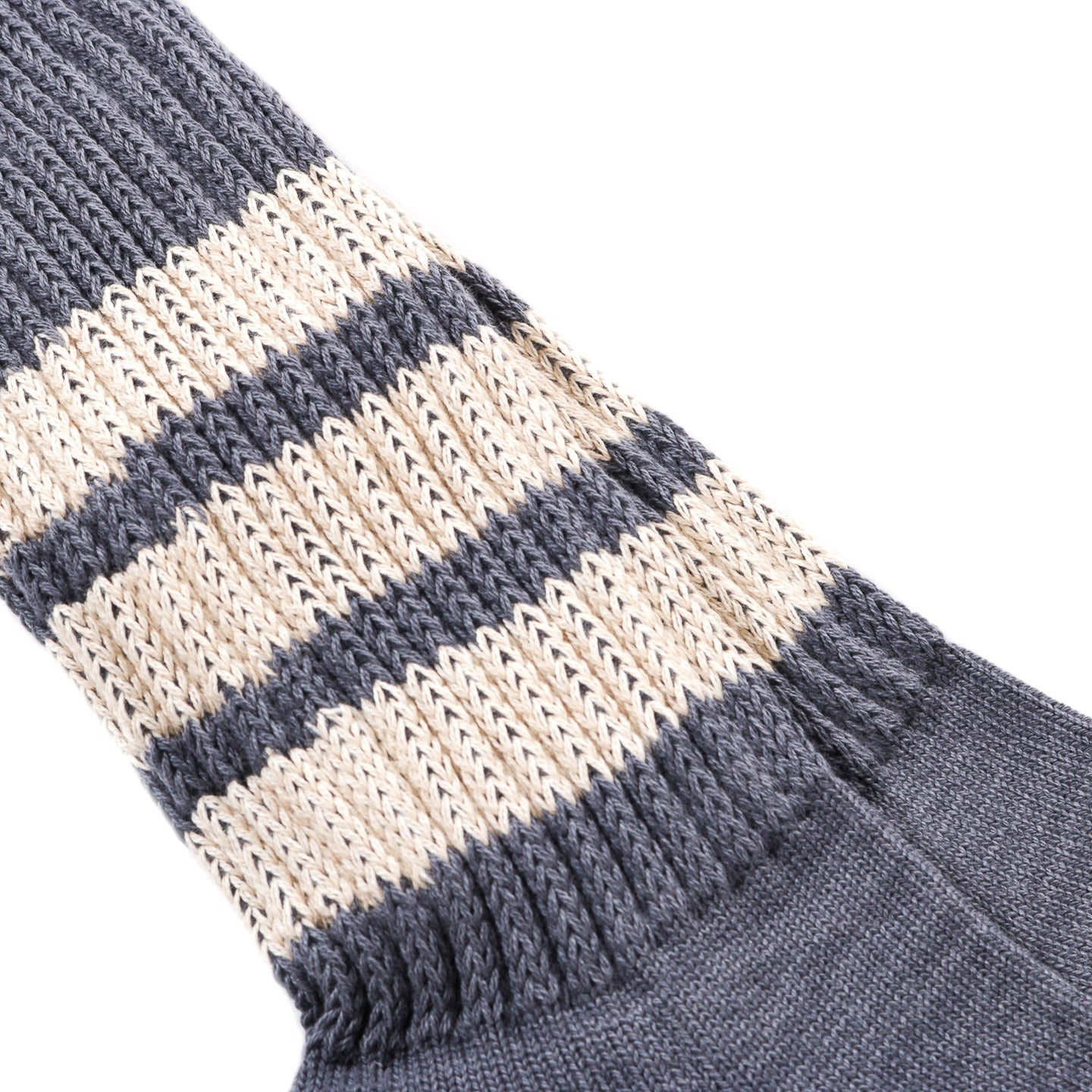 ROTOTO COARSE RIBBED CREW SOCKS FADED BLUE / IVORY