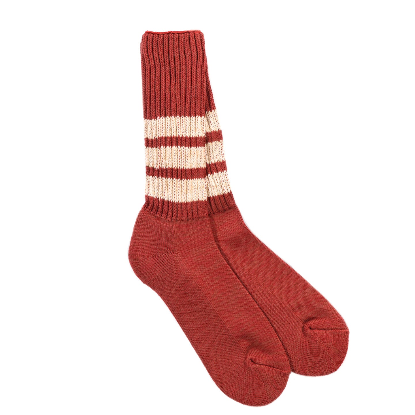 ROTOTO COARSE RIBBED CREW SOCKS RED / CREAM