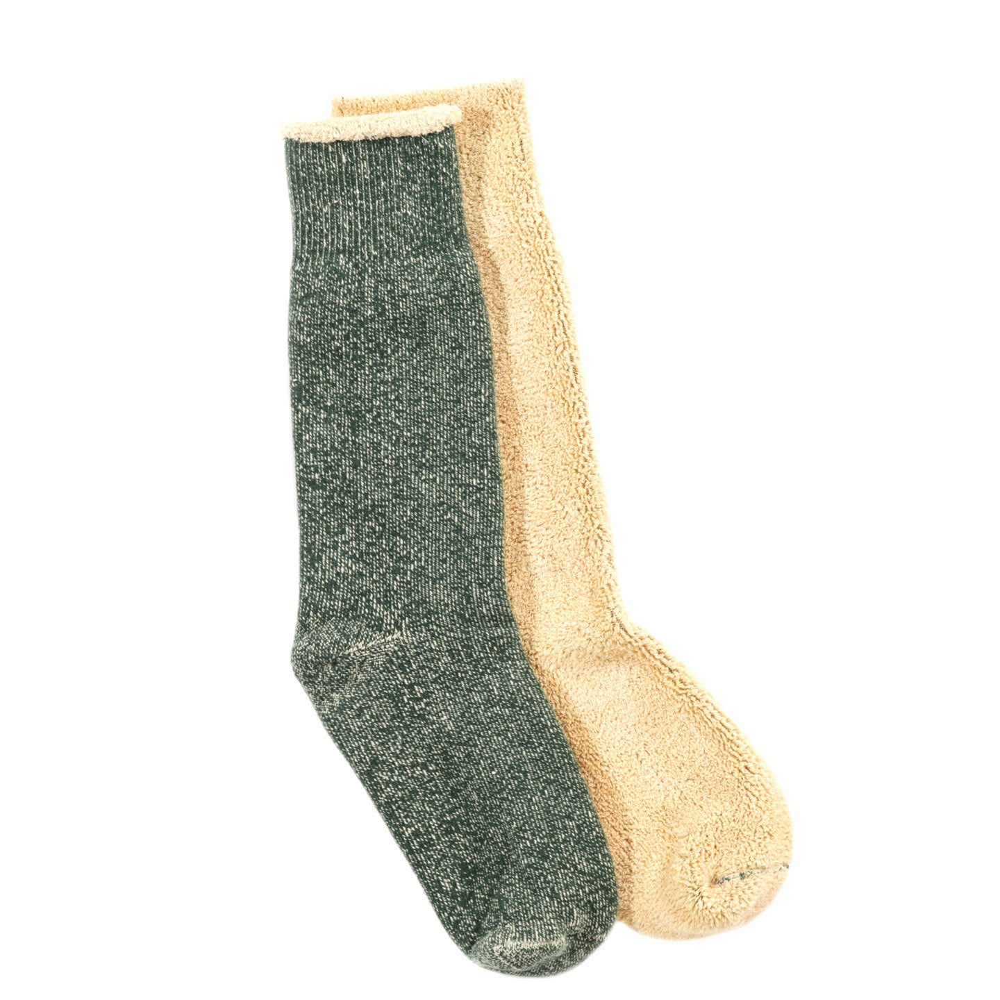 ROTOTO REVERSIBLE PILE SOCKS FOREST GREEN / RAW BEIGE