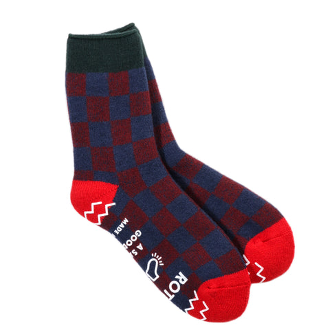 ROTOTO PILE ROOM SOCKS CHECKERBOARD D.GREEN / RED