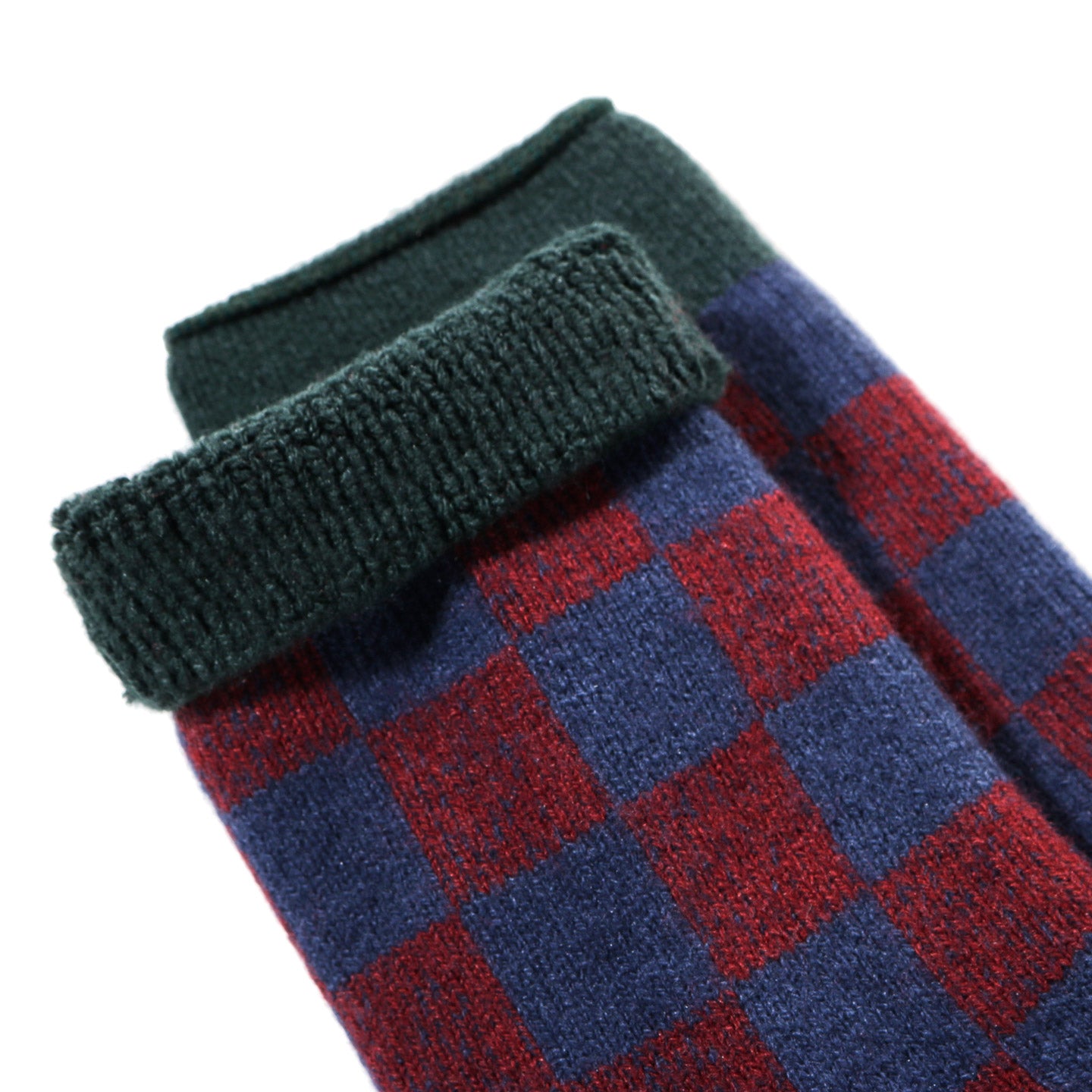 ROTOTO PILE ROOM SOCKS CHECKERBOARD D.GREEN / RED
