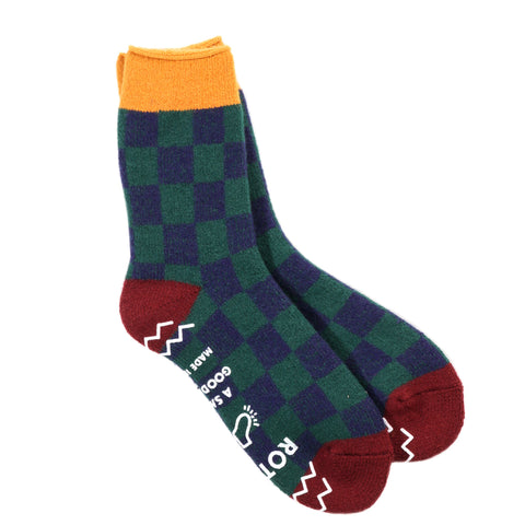 ROTOTO PILE ROOM SOCKS CHECKERBOARD YELLOW / MAROON