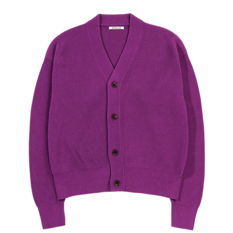AURALEE SUPER HARD TWIST RIB KNIT CARDIGAN PURPLE