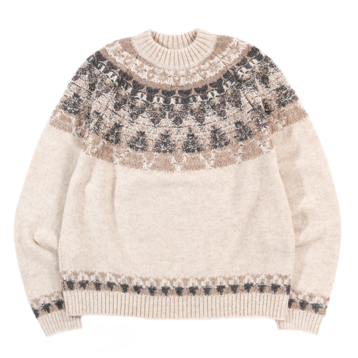 KAPITAL 5G WOOL NORDIC SMILIE PATCH RAGLAN SWEATER ECRU