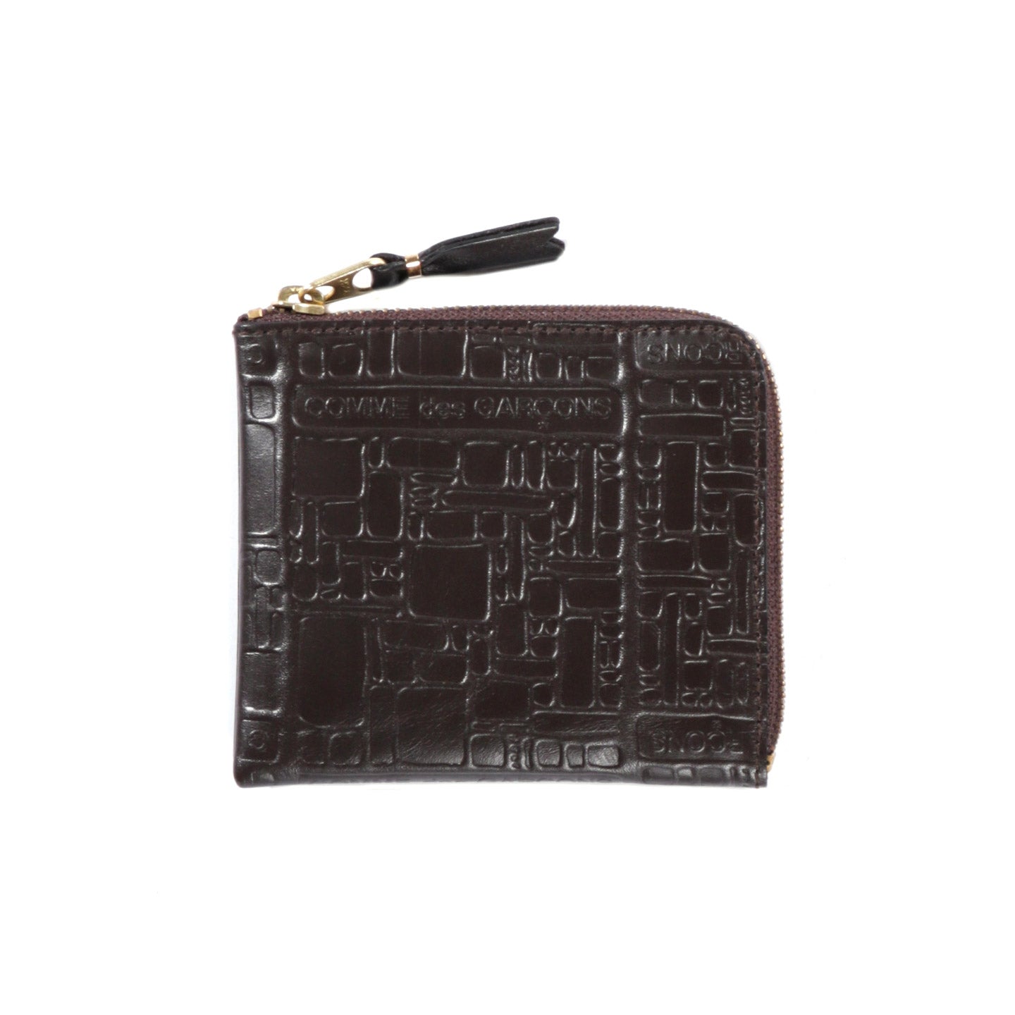 COMME DES GARCONS SA3100 EMBOSSED LOGOTYPE ZIP WALLET BROWN